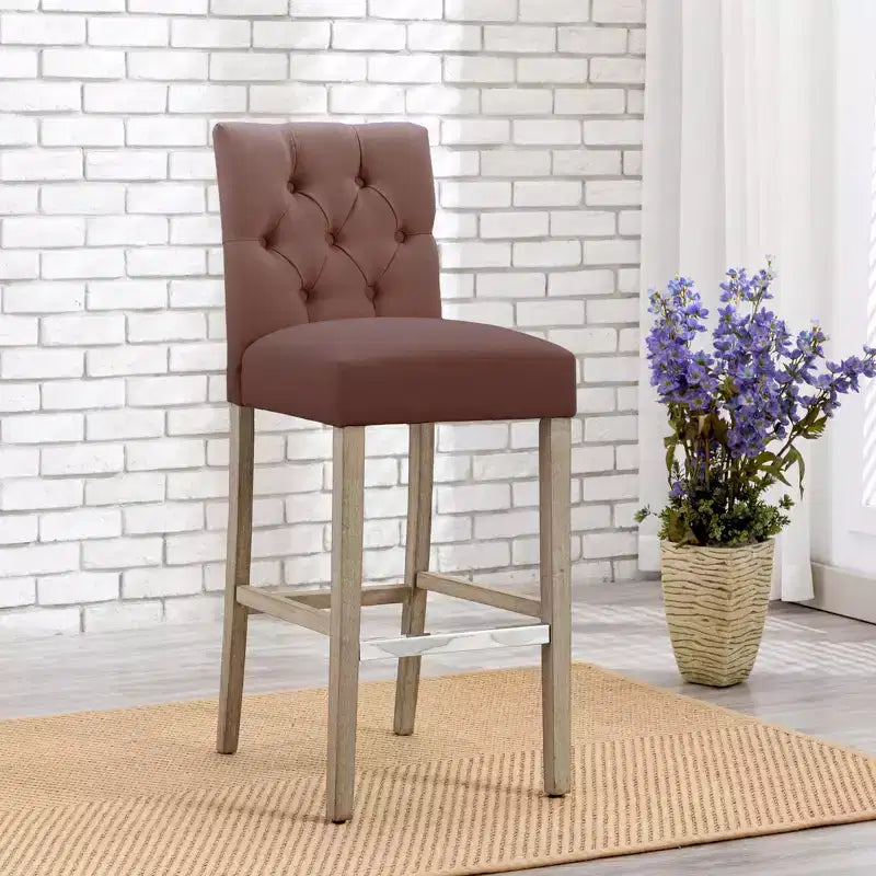 Tabouret de bar rembourré WestinTrends 29 en tissu de lin capitonné, marron