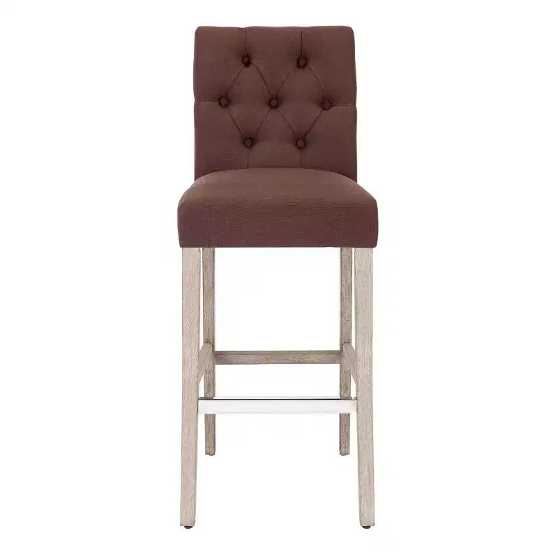 Tabouret de bar rembourré WestinTrends 29 en tissu de lin capitonné, marron