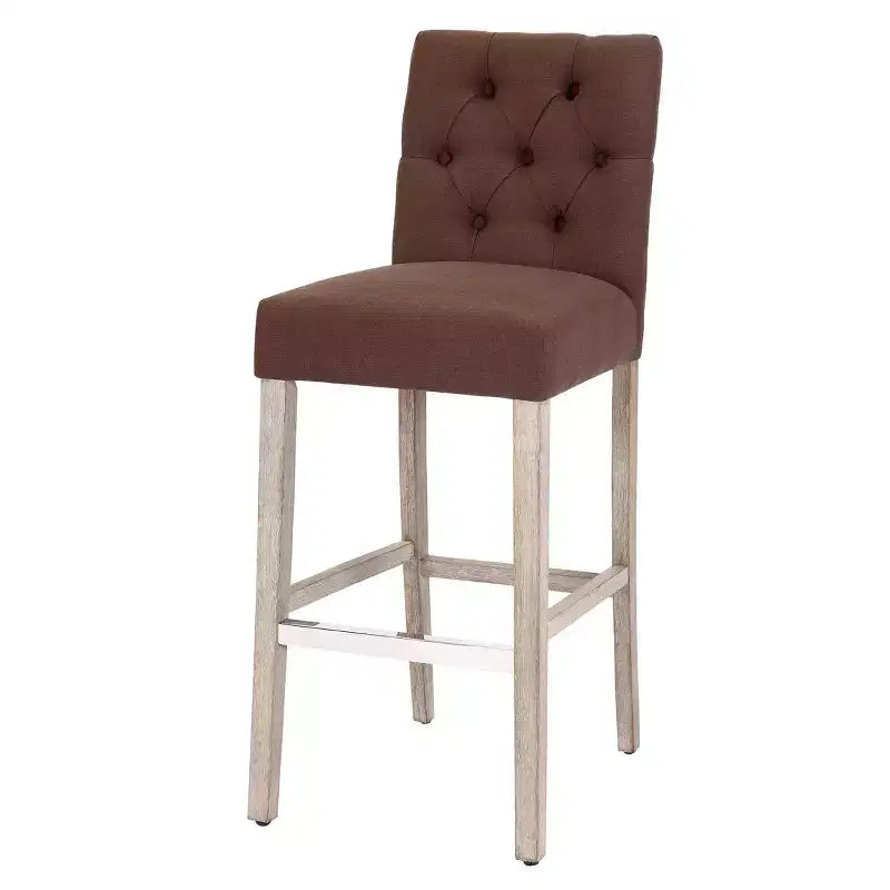 Tabouret de bar rembourré WestinTrends 29 en tissu de lin capitonné, marron