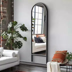 Miroir sur pied plein cadre Dovelina à cadre en bois, dessus arqué
