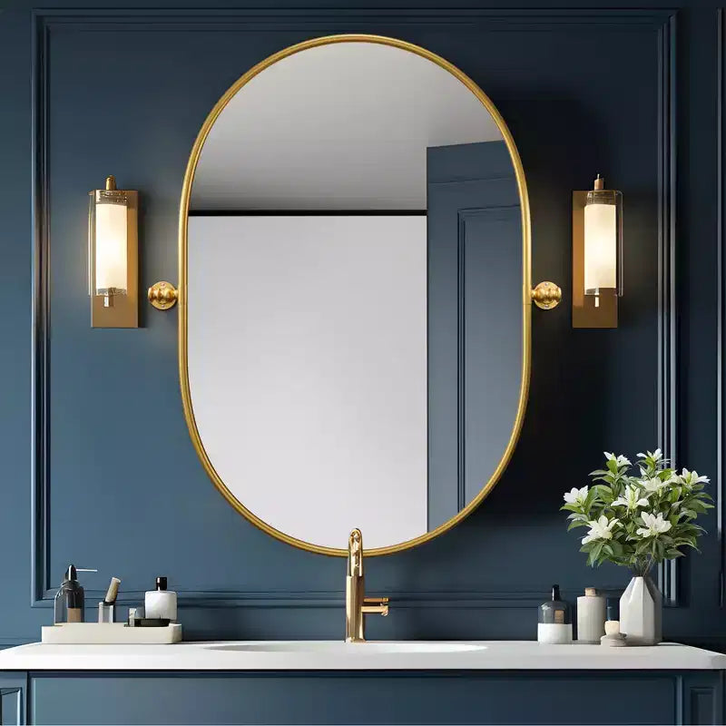 Miroir de vanité de salle de bain pivotant ovale à cadre métallique Dovelina