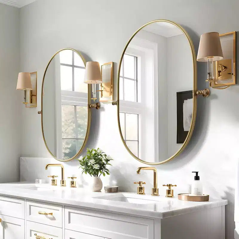 Miroir de vanité de salle de bain pivotant ovale à cadre métallique Dovelina