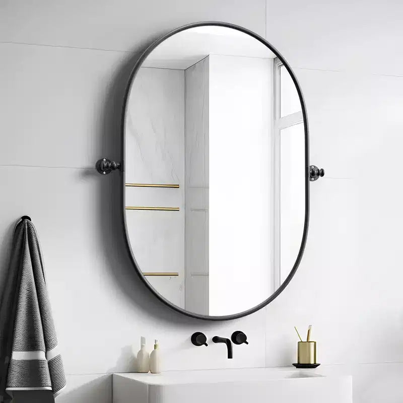 Miroir de vanité de salle de bain pivotant ovale à cadre métallique Dovelina