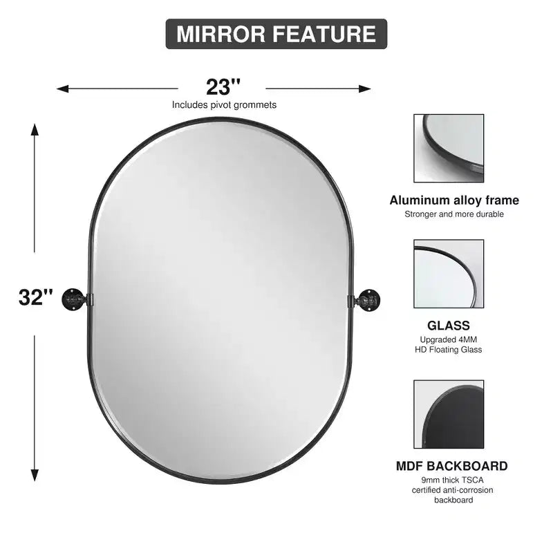 Miroir de vanité de salle de bain pivotant ovale à cadre métallique Dovelina