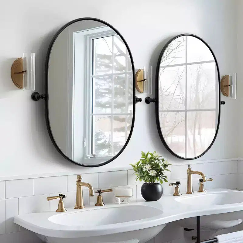 Miroir de vanité de salle de bain pivotant ovale à cadre métallique Dovelina