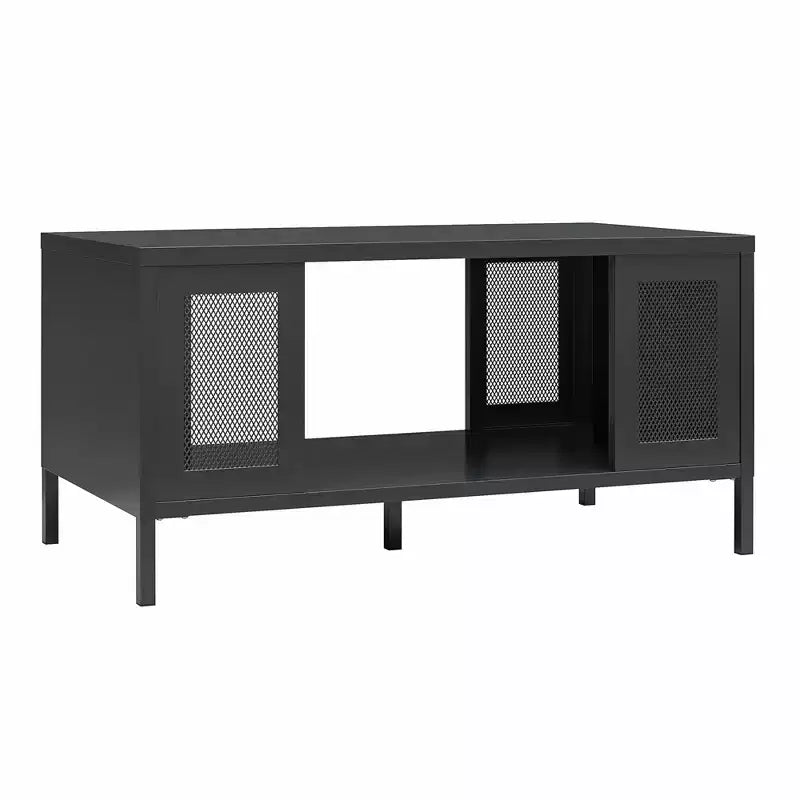 Table basse en métal Shadwick RealRooms avec accents en maille métallique perforée