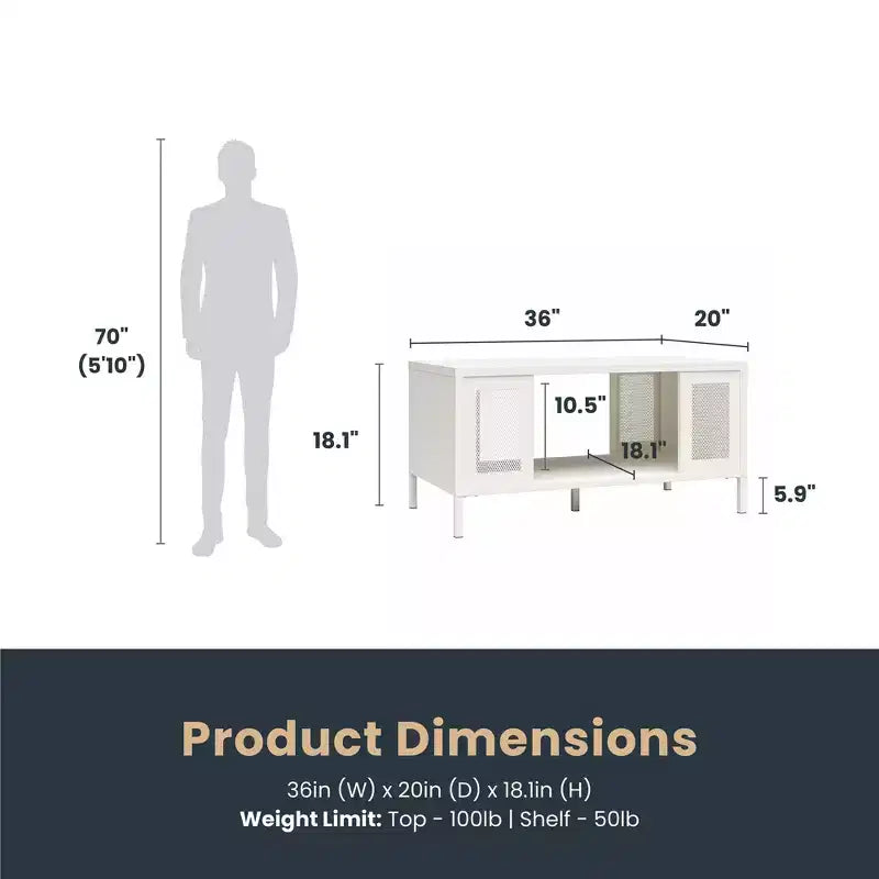 Table basse en métal Shadwick RealRooms avec accents en maille métallique perforée