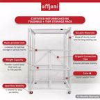 Étagère de rangement pliable en métal à 4 niveaux Origami R5 avec roulettes, capacité de 450 kg pour cuisine, garage ou jardin, blanche, reconditionnée certifiée