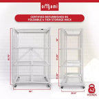 Étagère de rangement pliable en métal à 4 niveaux Origami R5 avec roulettes, capacité de 450 kg pour cuisine, garage ou jardin, blanche, reconditionnée certifiée