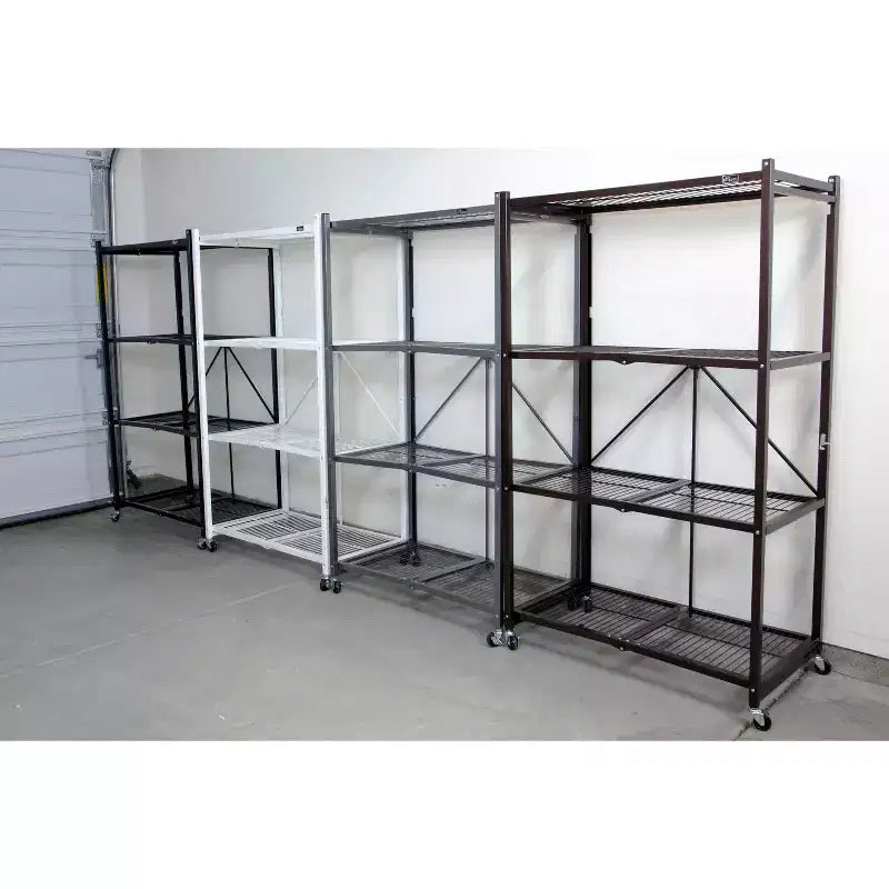 Étagère de rangement pliable en métal à 4 niveaux Origami R5 avec roulettes, capacité de 450 kg pour cuisine, garage ou jardin, blanche, reconditionnée certifiée