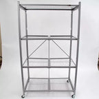 Étagère de rangement métallique pliable Origami R5 à 4 niveaux avec roues, capacité de 450 kg pour cuisine, garage ou jardin, couleur étain, reconditionnée certifiée