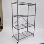 Étagère de rangement métallique pliable Origami R5 à 4 niveaux avec roues, capacité de 450 kg pour cuisine, garage ou jardin, couleur étain, reconditionnée certifiée