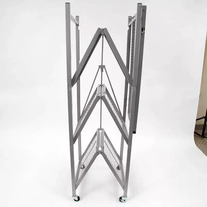 Étagère de rangement métallique pliable Origami R5 à 4 niveaux avec roues, capacité de 450 kg pour cuisine, garage ou jardin, couleur étain, reconditionnée certifiée