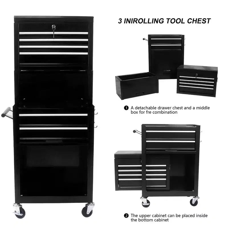 Servante à outils roulante 6 tiroirs avec roues, armoire de rangement à outils Meta avec boîte à outils supérieure détachable, chariot à outils sur roues pour atelier, entrepôt, garage