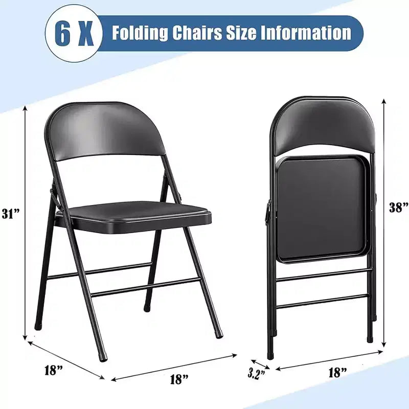 Lot de 6 chaises pliantes SUGIFT avec assise rembourrée, en métal noir avec cadre en acier, pour événements, bureau, mariage, fête - Capacité de 150 kg