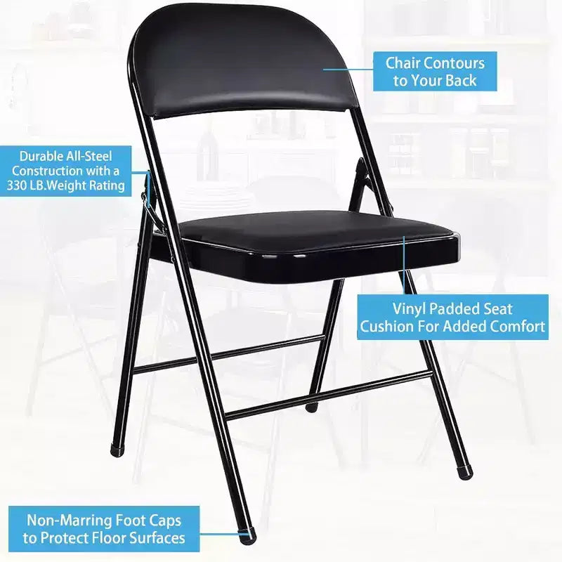 Lot de 6 chaises pliantes SUGIFT avec assise rembourrée, en métal noir avec cadre en acier, pour événements, bureau, mariage, fête - Capacité de 150 kg