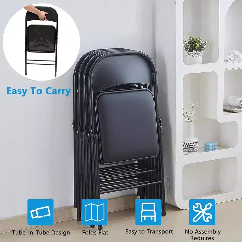 Lot de 6 chaises pliantes SUGIFT avec assise rembourrée, en métal noir avec cadre en acier, pour événements, bureau, mariage, fête - Capacité de 150 kg