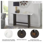Signature Design by Ashley Burkhaus Table console, dessus en marbre naturel, console en chêne marron foncé pour salon