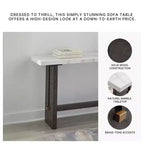 Signature Design by Ashley Burkhaus Table console, dessus en marbre naturel, console en chêne marron foncé pour salon