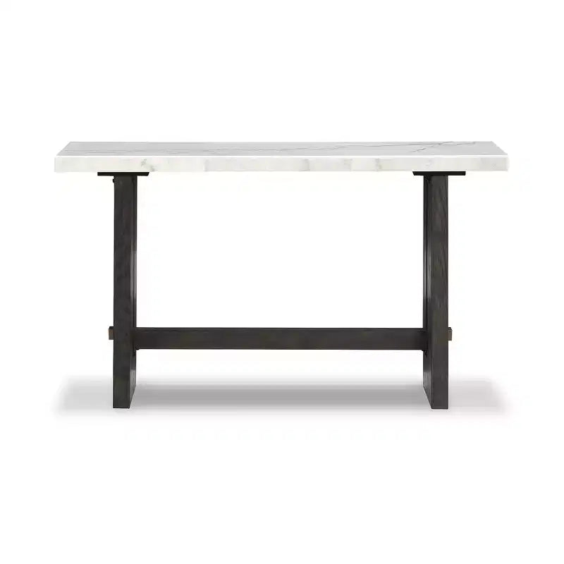 Signature Design by Ashley Burkhaus Table console, dessus en marbre naturel, console en chêne marron foncé pour salon