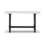 Signature Design by Ashley Burkhaus Table console, dessus en marbre naturel, console en chêne marron foncé pour salon