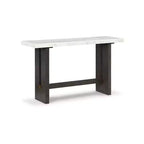 Signature Design by Ashley Burkhaus Table console, dessus en marbre naturel, console en chêne marron foncé pour salon