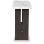 Signature Design by Ashley Burkhaus Table console, dessus en marbre naturel, console en chêne marron foncé pour salon
