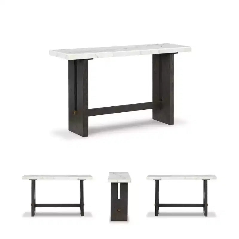 Signature Design by Ashley Burkhaus Table console, dessus en marbre naturel, console en chêne marron foncé pour salon