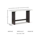 Signature Design by Ashley Burkhaus Table console, dessus en marbre naturel, console en chêne marron foncé pour salon
