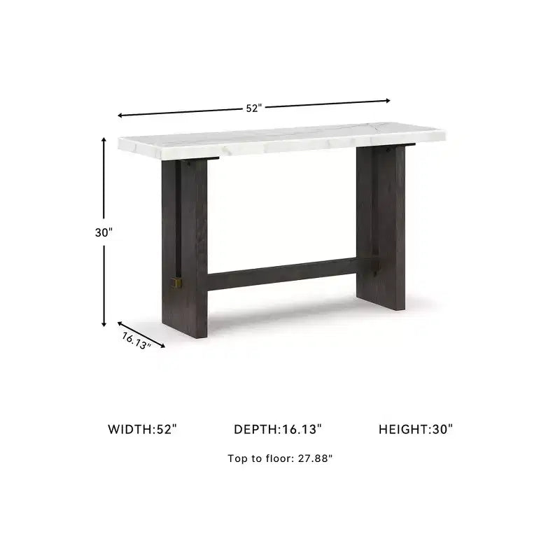 Signature Design by Ashley Burkhaus Table console, dessus en marbre naturel, console en chêne marron foncé pour salon