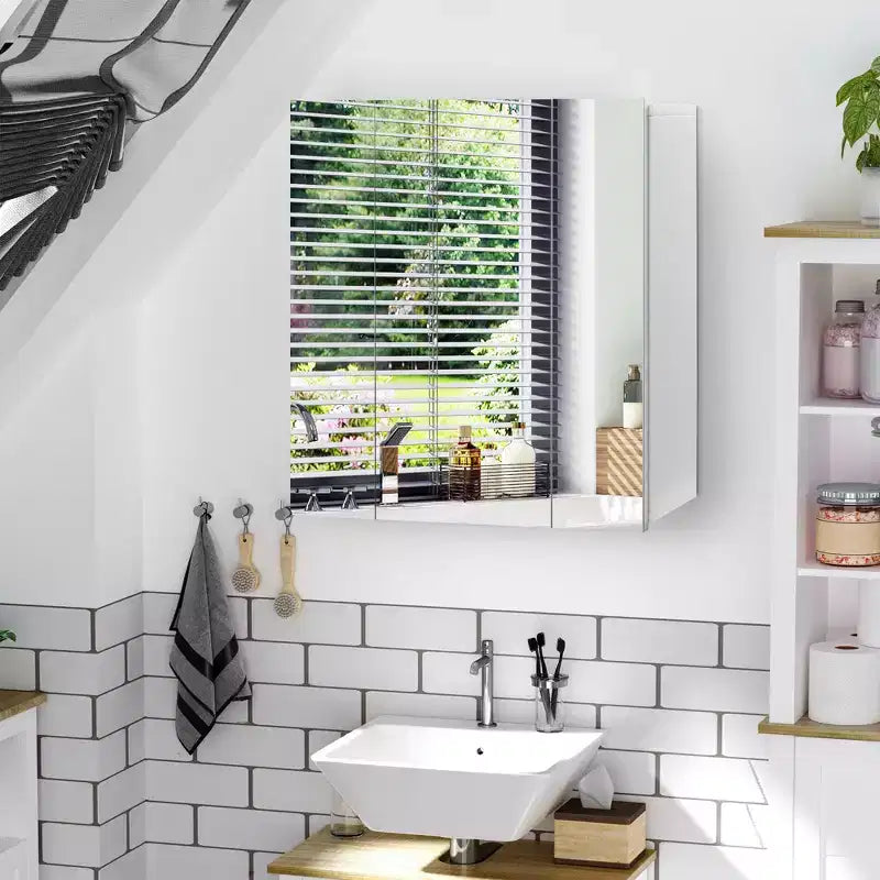 kleankin Armoire de toilette, Armoire de salle de bain avec miroir et étagères réglables, Miroir de courtoisie mural, Blanc