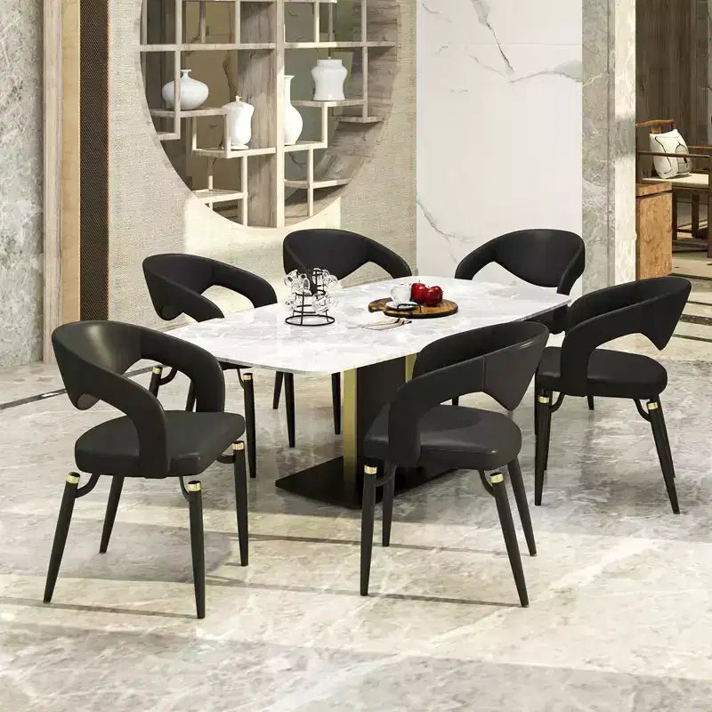 Chaise de salle à manger moderne LeisureMod Entice – Siège en cuir rembourré avec dossier ouvert incurvé et pieds en métal, cuisine moderne, salle à manger, maison, sièges de café