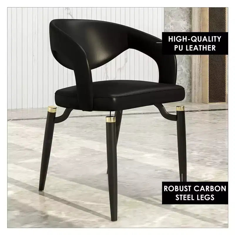 Chaise de salle à manger moderne LeisureMod Entice – Siège en cuir rembourré avec dossier ouvert incurvé et pieds en métal, cuisine moderne, salle à manger, maison, sièges de café