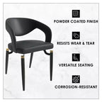 Chaise de salle à manger moderne LeisureMod Entice – Siège en cuir rembourré avec dossier ouvert incurvé et pieds en métal, cuisine moderne, salle à manger, maison, sièges de café