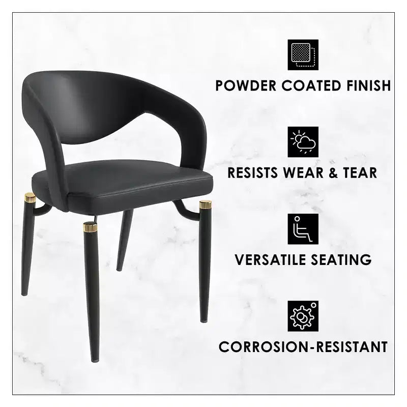 Chaise de salle à manger moderne LeisureMod Entice – Siège en cuir rembourré avec dossier ouvert incurvé et pieds en métal, cuisine moderne, salle à manger, maison, sièges de café