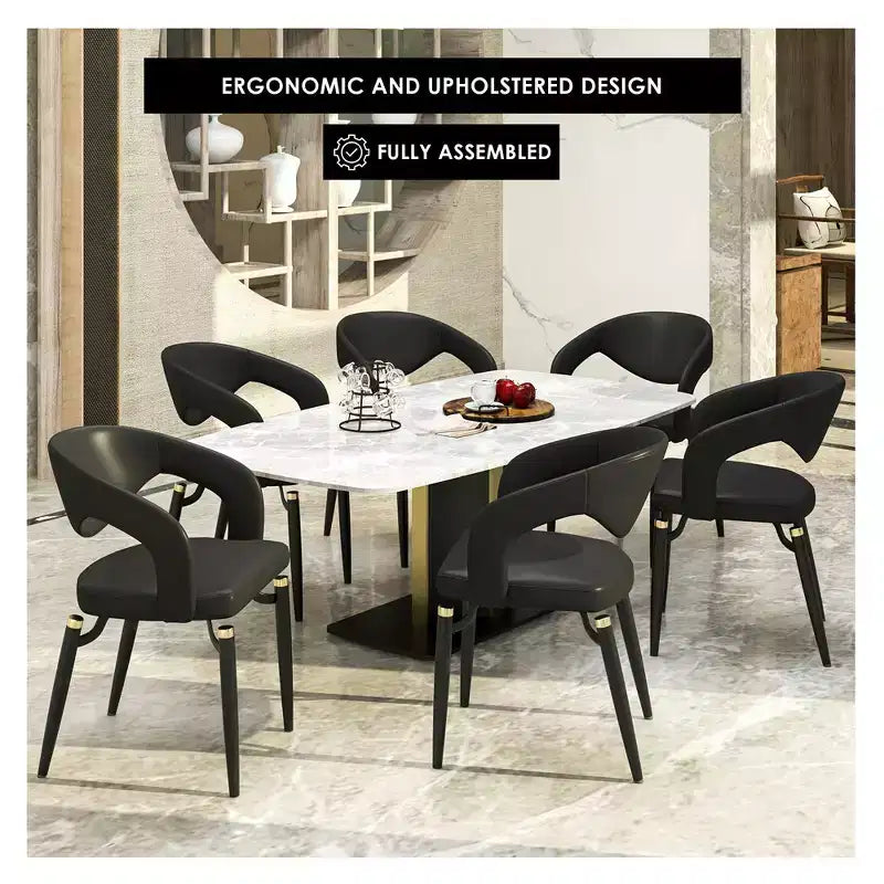 Chaise de salle à manger moderne LeisureMod Entice – Siège en cuir rembourré avec dossier ouvert incurvé et pieds en métal, cuisine moderne, salle à manger, maison, sièges de café