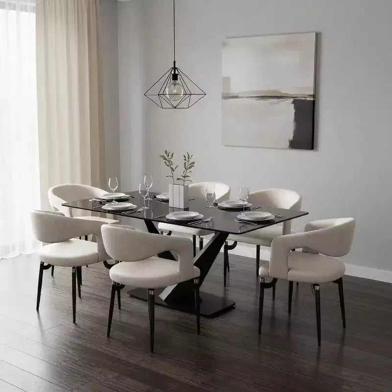 Chaise de salle à manger moderne LeisureMod Entice – Siège en cuir rembourré avec dossier ouvert incurvé et pieds en métal, cuisine moderne, salle à manger, maison, sièges de café