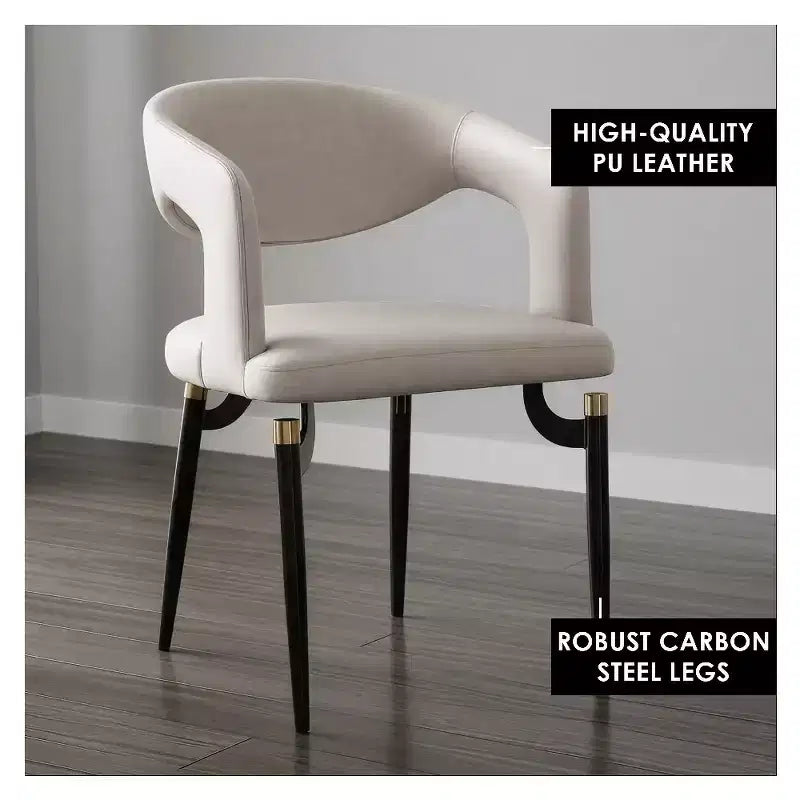 Chaise de salle à manger moderne LeisureMod Entice – Siège en cuir rembourré avec dossier ouvert incurvé et pieds en métal, cuisine moderne, salle à manger, maison, sièges de café