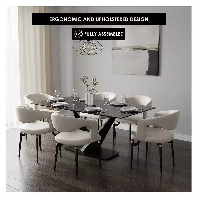 Chaise de salle à manger moderne LeisureMod Entice – Siège en cuir rembourré avec dossier ouvert incurvé et pieds en métal, cuisine moderne, salle à manger, maison, sièges de café