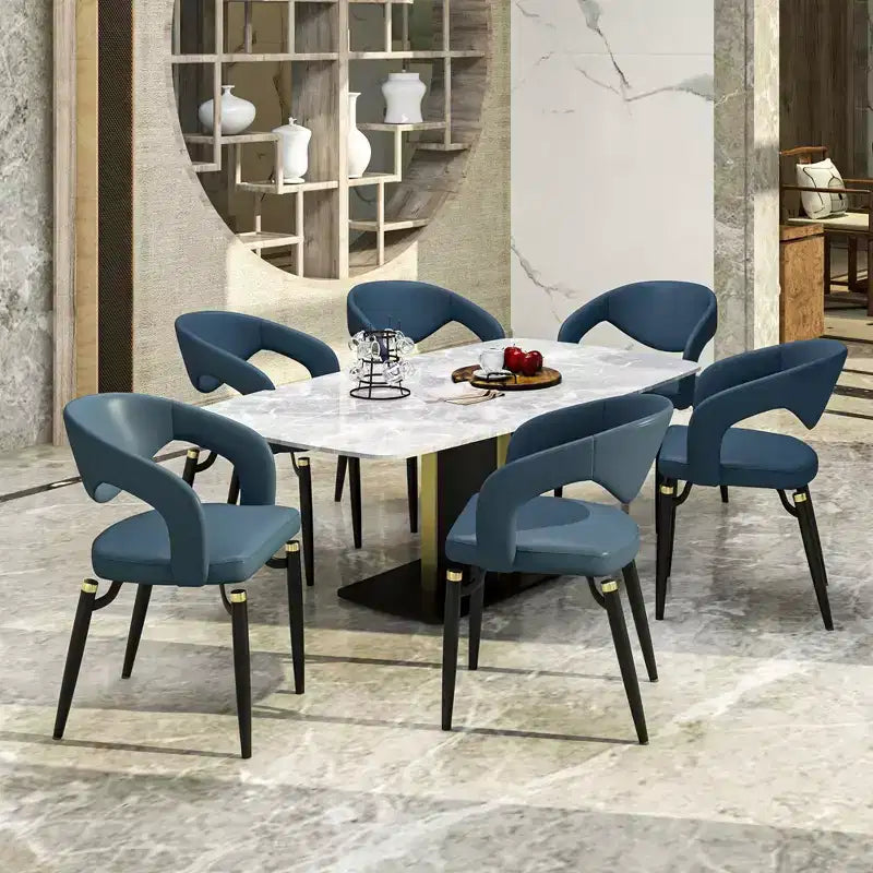 Chaise de salle à manger moderne LeisureMod Entice – Siège en cuir rembourré avec dossier ouvert incurvé et pieds en métal, cuisine moderne, salle à manger, maison, sièges de café