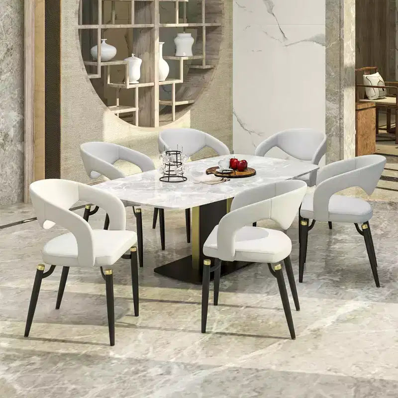 Chaise de salle à manger moderne LeisureMod Entice – Siège en cuir rembourré avec dossier ouvert incurvé et pieds en métal, cuisine moderne, salle à manger, maison, sièges de café