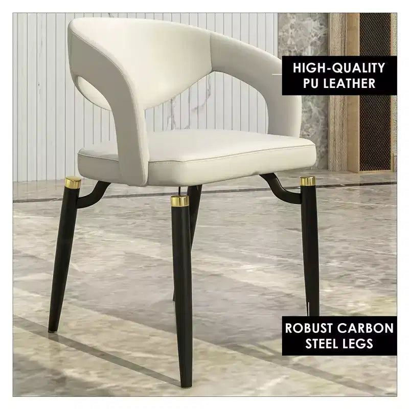 Chaise de salle à manger moderne LeisureMod Entice – Siège en cuir rembourré avec dossier ouvert incurvé et pieds en métal, cuisine moderne, salle à manger, maison, sièges de café