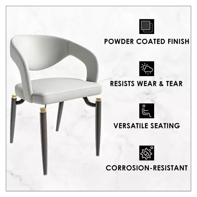 Chaise de salle à manger moderne LeisureMod Entice – Siège en cuir rembourré avec dossier ouvert incurvé et pieds en métal, cuisine moderne, salle à manger, maison, sièges de café