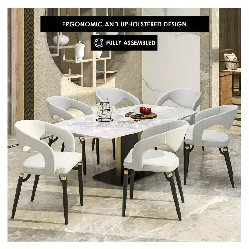 Chaise de salle à manger moderne LeisureMod Entice – Siège en cuir rembourré avec dossier ouvert incurvé et pieds en métal, cuisine moderne, salle à manger, maison, sièges de café