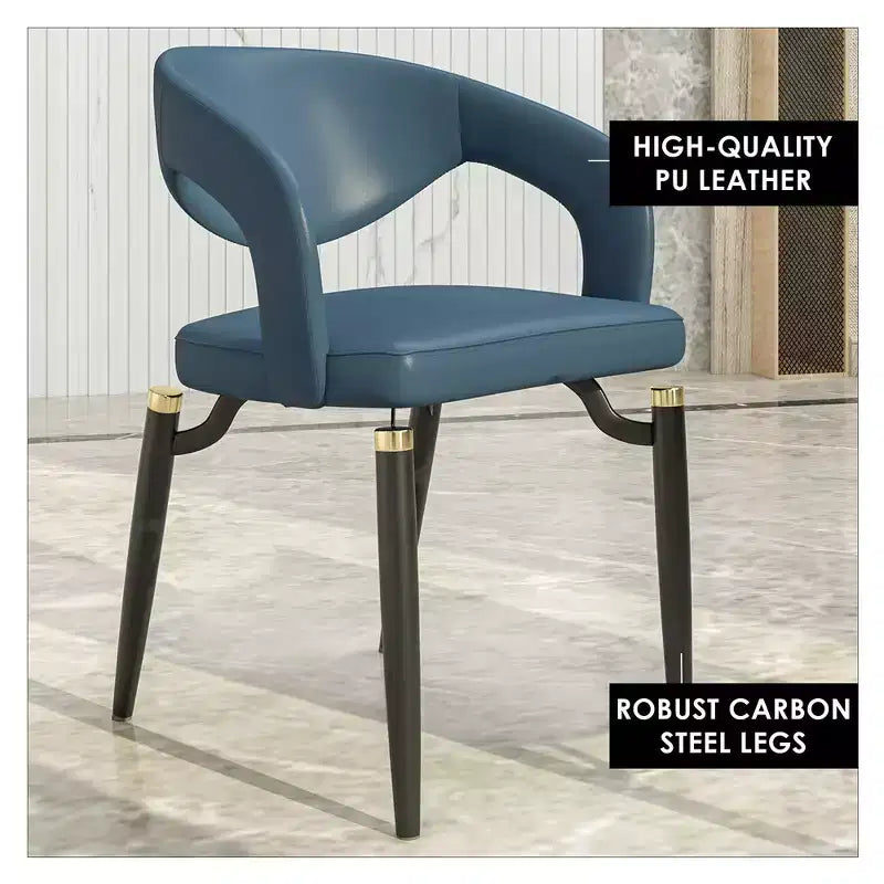 Chaise de salle à manger moderne LeisureMod Entice – Siège en cuir rembourré avec dossier ouvert incurvé et pieds en métal, cuisine moderne, salle à manger, maison, sièges de café