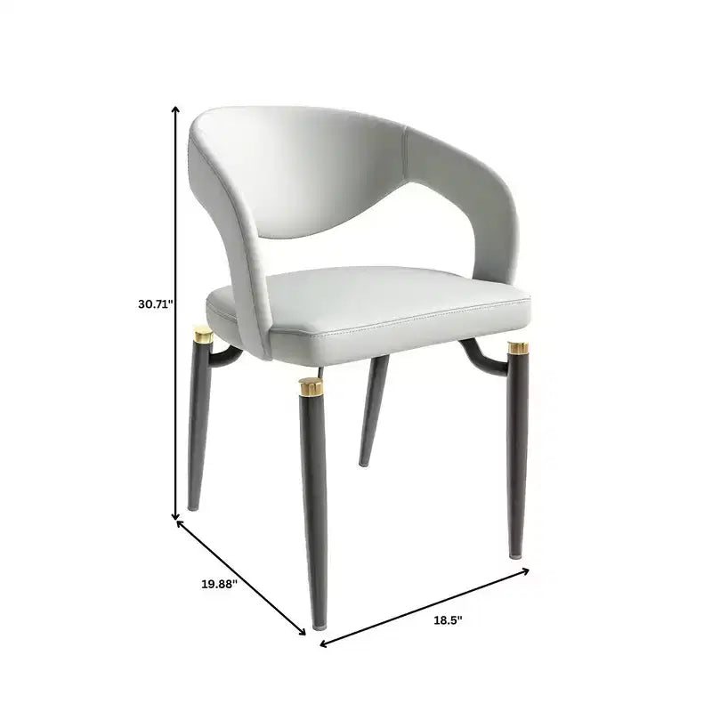 Chaise de salle à manger moderne LeisureMod Entice – Siège en cuir rembourré avec dossier ouvert incurvé et pieds en métal, cuisine moderne, salle à manger, maison, sièges de café