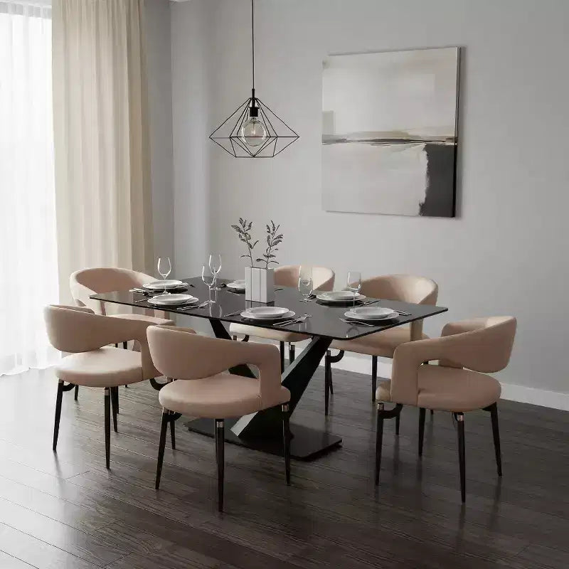 Chaise de salle à manger moderne LeisureMod Entice – Siège en cuir rembourré avec dossier ouvert incurvé et pieds en métal, cuisine moderne, salle à manger, maison, sièges de café