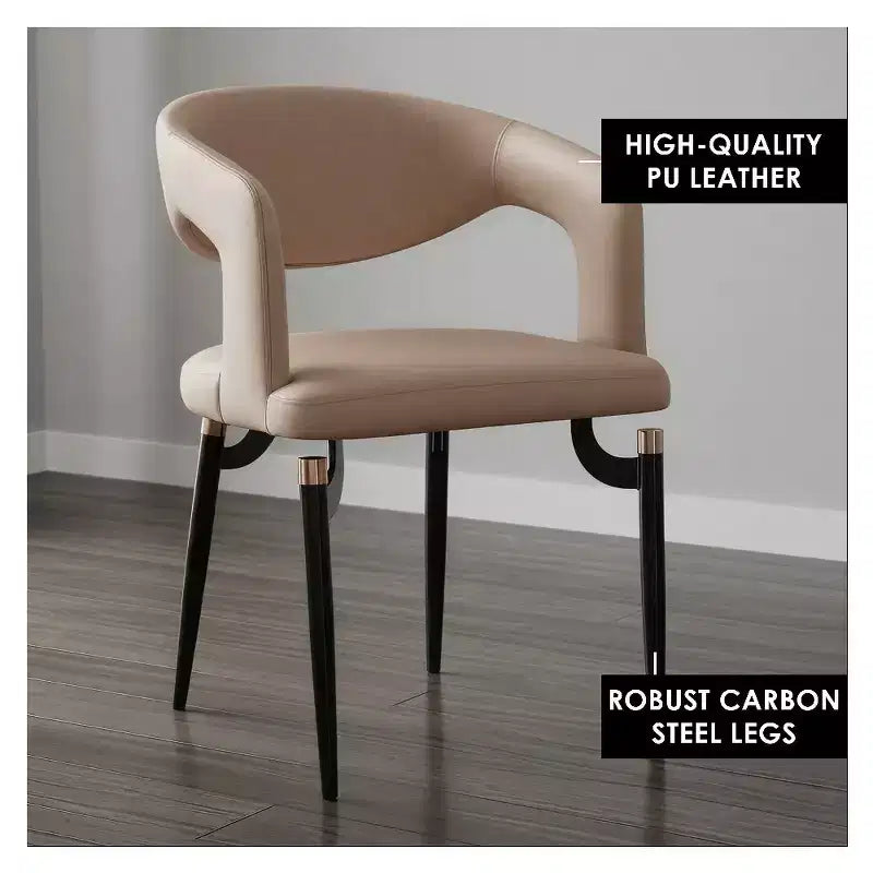 Chaise de salle à manger moderne LeisureMod Entice – Siège en cuir rembourré avec dossier ouvert incurvé et pieds en métal, cuisine moderne, salle à manger, maison, sièges de café