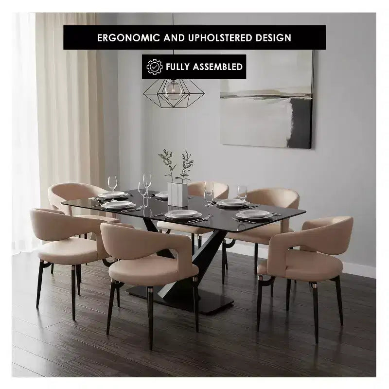 Chaise de salle à manger moderne LeisureMod Entice – Siège en cuir rembourré avec dossier ouvert incurvé et pieds en métal, cuisine moderne, salle à manger, maison, sièges de café