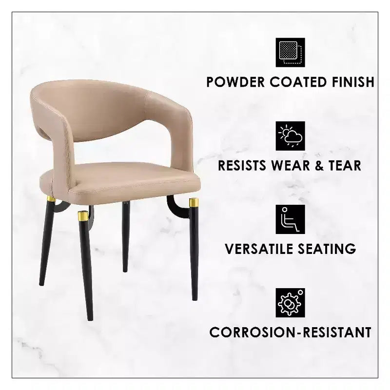 Chaise de salle à manger moderne LeisureMod Entice – Siège en cuir rembourré avec dossier ouvert incurvé et pieds en métal, cuisine moderne, salle à manger, maison, sièges de café